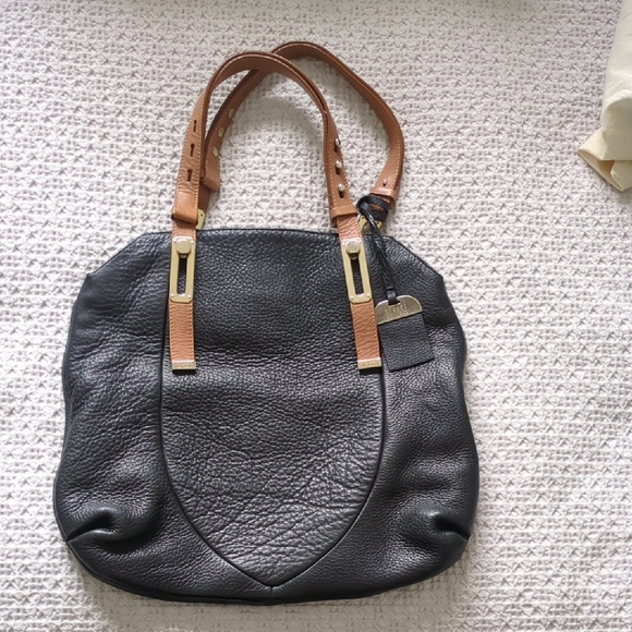 Stuart Weitzman Black and Tan Leather Tote - Picture 1 of 1